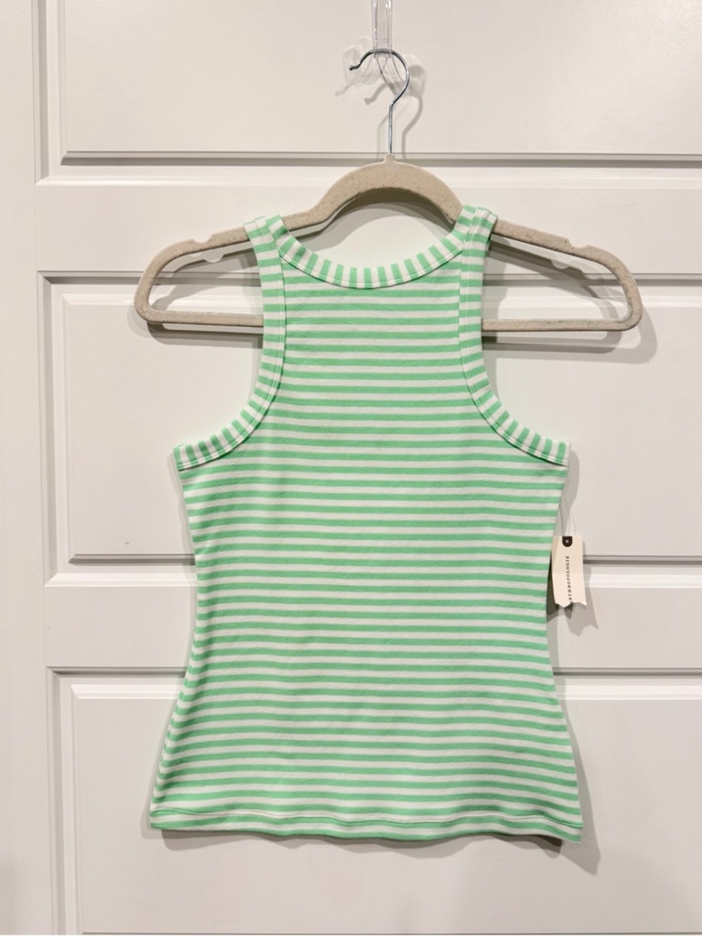 NWT Anthropologie Maeve Krista Stripe Tank Top Mint Green White XS Fitted Cotton - Picture 2 of 8
